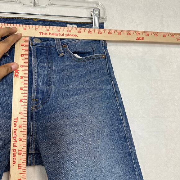 Levi's Jeans 26 White Oak Cone DEnim Medium Wash Raw Hem Button Pink Dyed Skinny - Picture 7 of 14